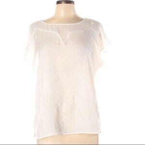 ABS Platinum Sleeveless Blouse Large Sheer Stone embroidery Keyhole Back Ivory
